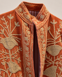 Rust and Beige Velvet Embroidered Jacket