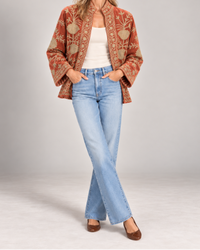 Rust and Beige Velvet Embroidered Jacket