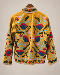 Mustard Multicolor Velvet Embroidered Jacket