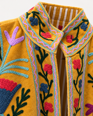 Mustard Multicolor Velvet Embroidered Jacket