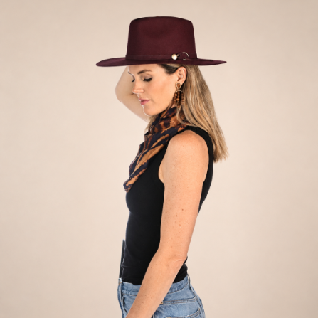 Wine Wool Hat with Leather Band