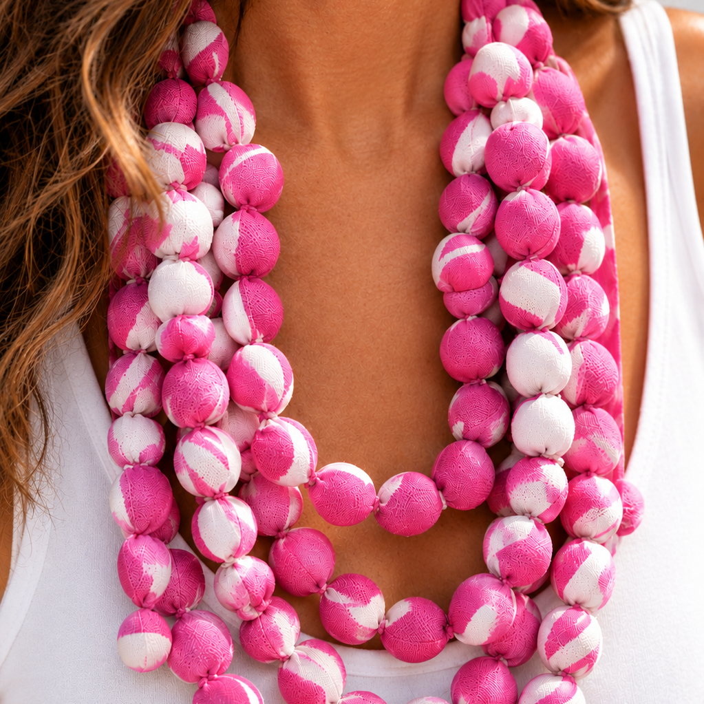 Pink Hibiscus Ikat Necklace