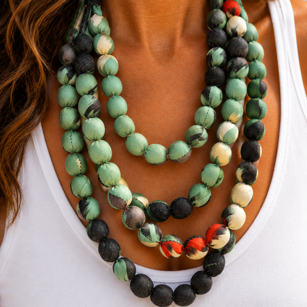 Verdant Noir Ikat Necklace