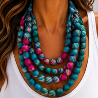 Turquoise Fushia Ikat Necklace