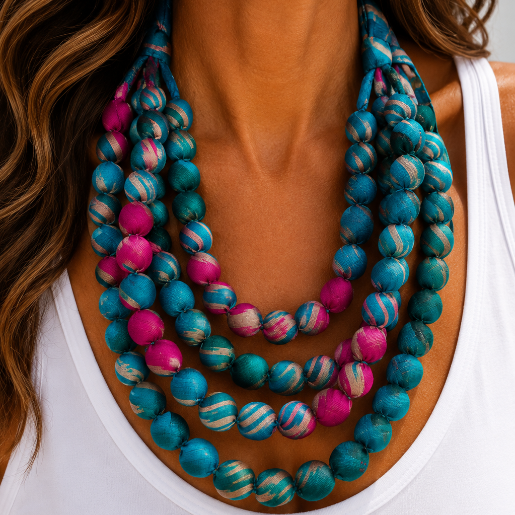 Turquoise Fushia Ikat Necklace
