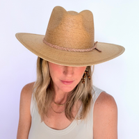 Flared Brim Sand Palm Hat with Leather Band