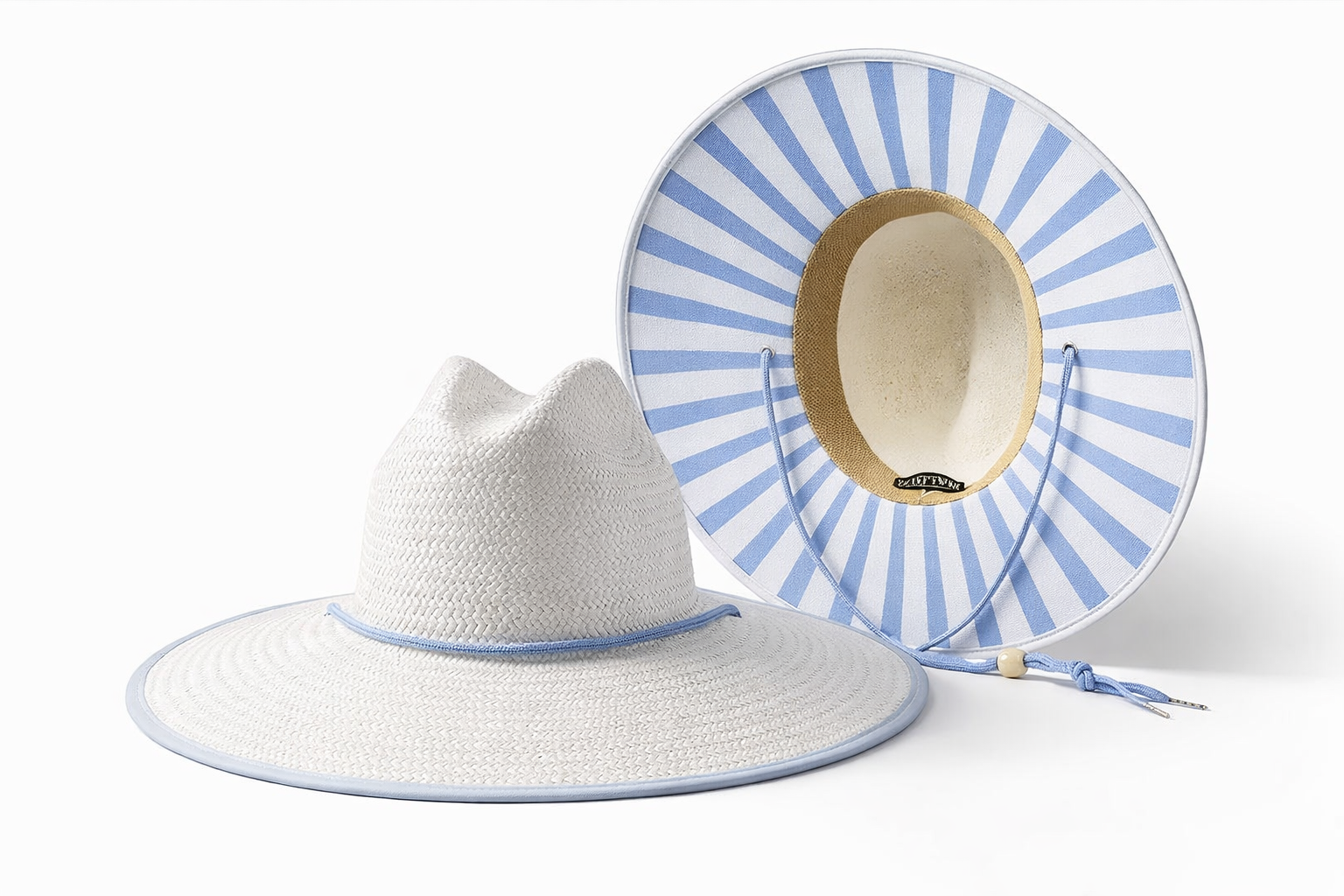Kids White Sun Hat | Blue Striped Underbrim