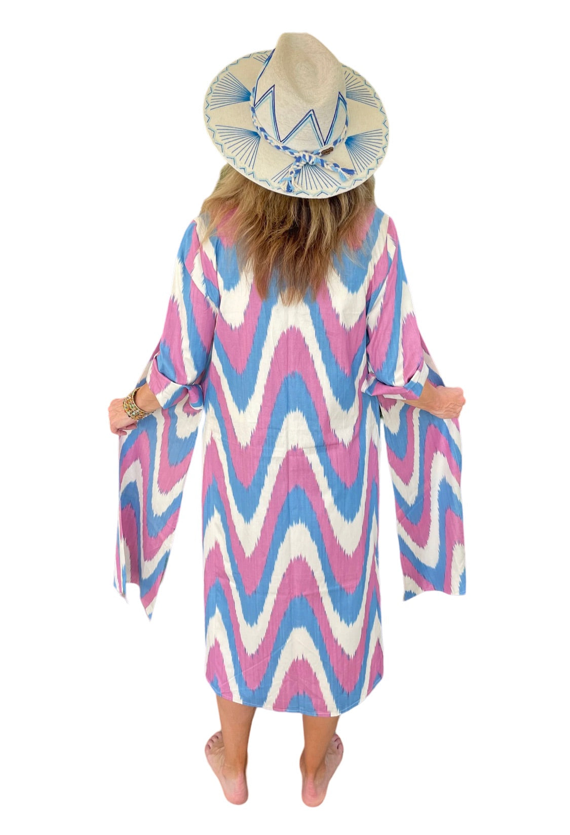 Caftan - Pink, Blue, and White